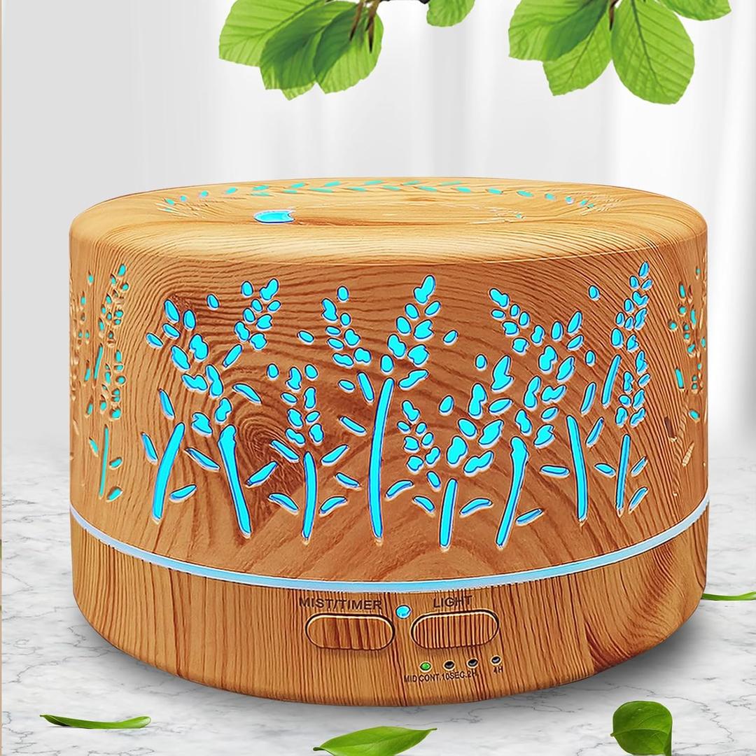 Diffusers for Essential Oils Large Room,600ml Essential Oil Diffusers for Home, Waterless Auto Off 7 Colors Changed 3 Mist Modes, Cool Mist Humidifiers for House Bedroom Decor, Gifts, Light Wood