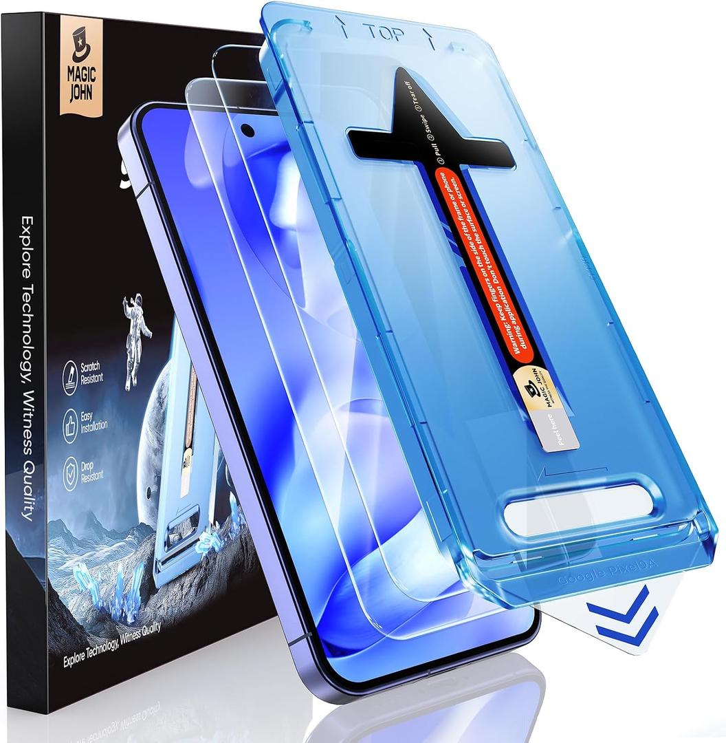MAGIC JOHN 2 Pack for Google Pixel 9A Tempered Glass Screen Protector, Auto Dust-Elimination, Bubble Free, HD Clear, Easy Installation
