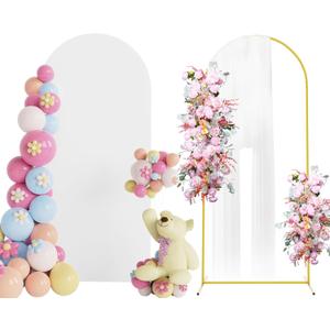 Putros 6ft Metal Arch Stand with Cover White Spandex Fitted Wedding Arch Cover and Round Top Chiara Backdrop Set for Birthday Party Baby Shower Decoration