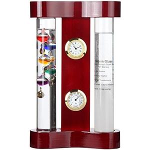 Lily's Home Analog Weather Station, with Galileo Thermometer, a Precision Quartz Clock, Analog Hygrometer, and Fitzroy Storm Glass Weather Predictor, 5 Multi-Colored Spheres (7 in x 4.4 in)
