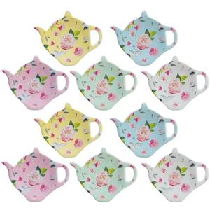 PRECITIME Porcelain Tea Bag Coasters, Floral Used Tea Bag Holder Ceramic, Set of 10 Tea Bag Plates Floral, Teaspoon Rest, Tea Bag Dish, Tea Party Gifts