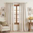MYSKY HOME Linen Curtains for Living Room 96 Inches Long, Semi Sheer Curtains & Drapes 2 Panels Set Natural Floor to Ceiling Curtain Farmhouse Country Home Decor for Sliding Glass Door, 50" Wide