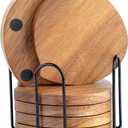 Peach-Shaped Acacia Wood Coaster Set with Holder Set of 6, Drink Coasters Rustic for Wooden Coffee Table Dining Table Decor