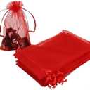 HRX Package 100pcs Organza Bags,4 x 6 inches Christmas Wedding Favors Christmas Gift Drawstring Bags Jewelry Pouches (Red)