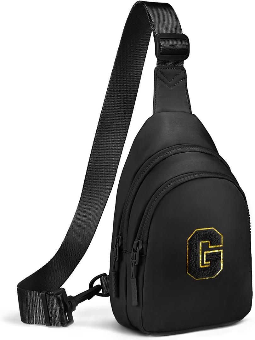 Small Initial Sling Bag for Girls & Women - Cute Crossbody Fanny Pack Gift (Black)