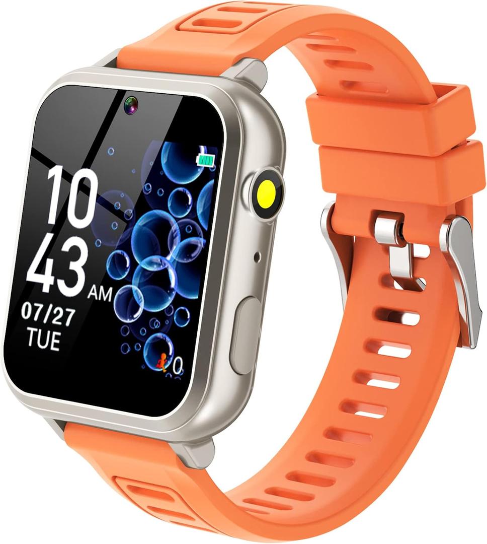 Smart Watch for Kids, Kids Smart Watch with 39 Puzzle Games Camera Video Recorder Music Alarm Calculator Calendar Flashlight Pedometer Birthday Gift Educational Toys for 3-12 Year Old Boys Girls (Silver Orange)