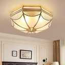24 Inch Large Mid Century Modern Brass Flush Mount Ceiling Light | Solid Brass Frame,Glass Lampshade,Bright 6-Bulbs Design,Luxury Gold Home Decor,Ideal for Living Room Foyer