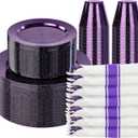 DaYammi 210 Purple Glitter Plastic Dinnerware Set for 30 Guests, Fancy Disposable Plates for Party, Include: 30 Dinner Plates, 30 Dessert Plates, 30 Pre Rolled Napkins with Purple Silverware, 30 Cups