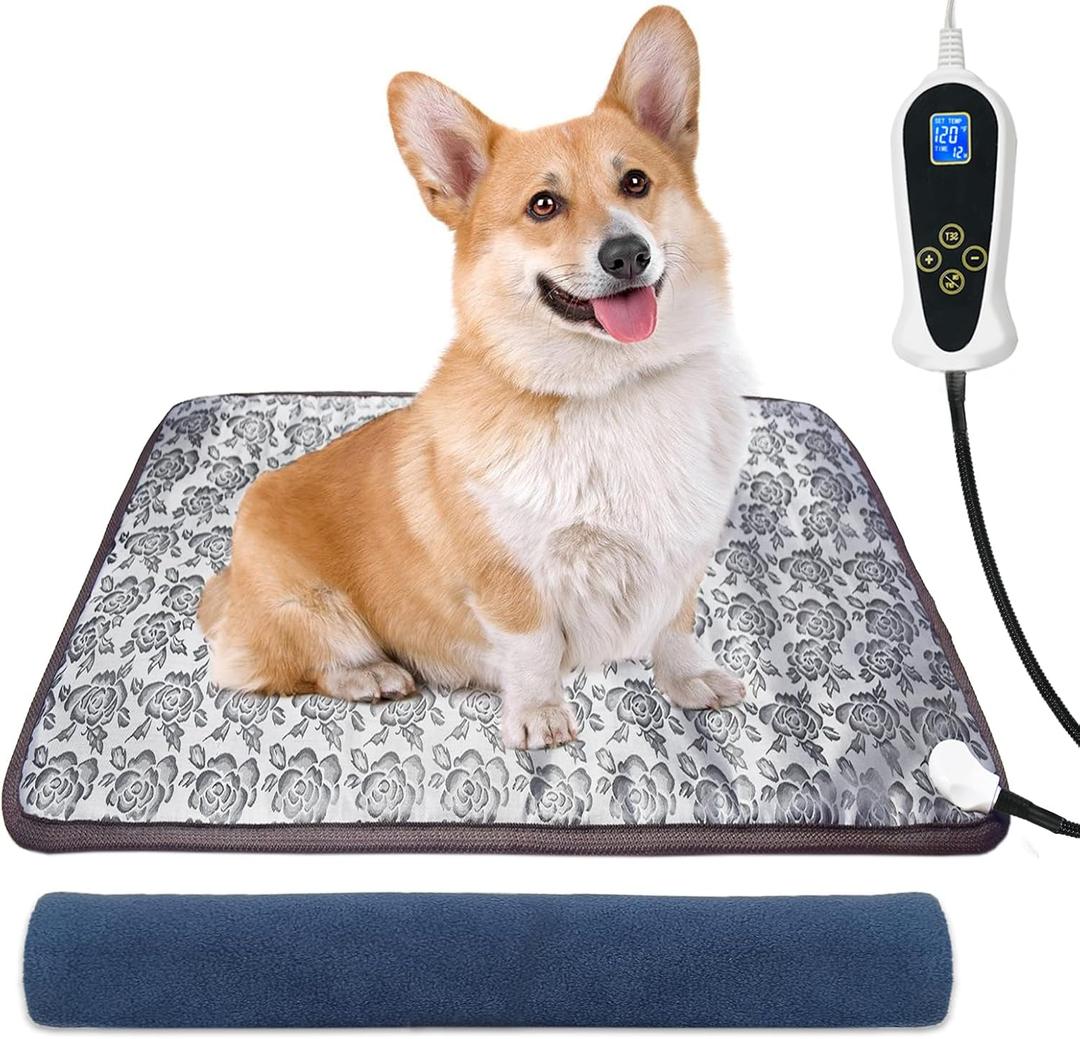 Cat Heating Pad, (1818 in) Pet Heating Pad for Cats Puppy Heated Dogs Blanket with Timer(1-24H),Waterproof Heated Cat Blanket with Chew Resistant Steel Cord