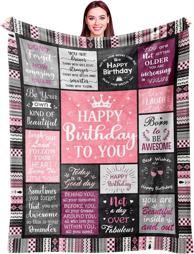 Birthday Gifts for Women Girls Throw Blanket 60"X50", Happy Birthday Decorations for Woman, Gifts for Women Birthdays Unique, Womens Bday Gift Ideas for Her Friend Mom Sister Grandma Wife