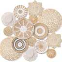 Anglechic 15 Pcs Boho Wall Basket Decor Woven Rattan Seagrass Wall Decor Hanging Rustic Farmhouse Western Art Decoration for Nursery Living Room Bedroom Home Kitchen(Grey White Style)