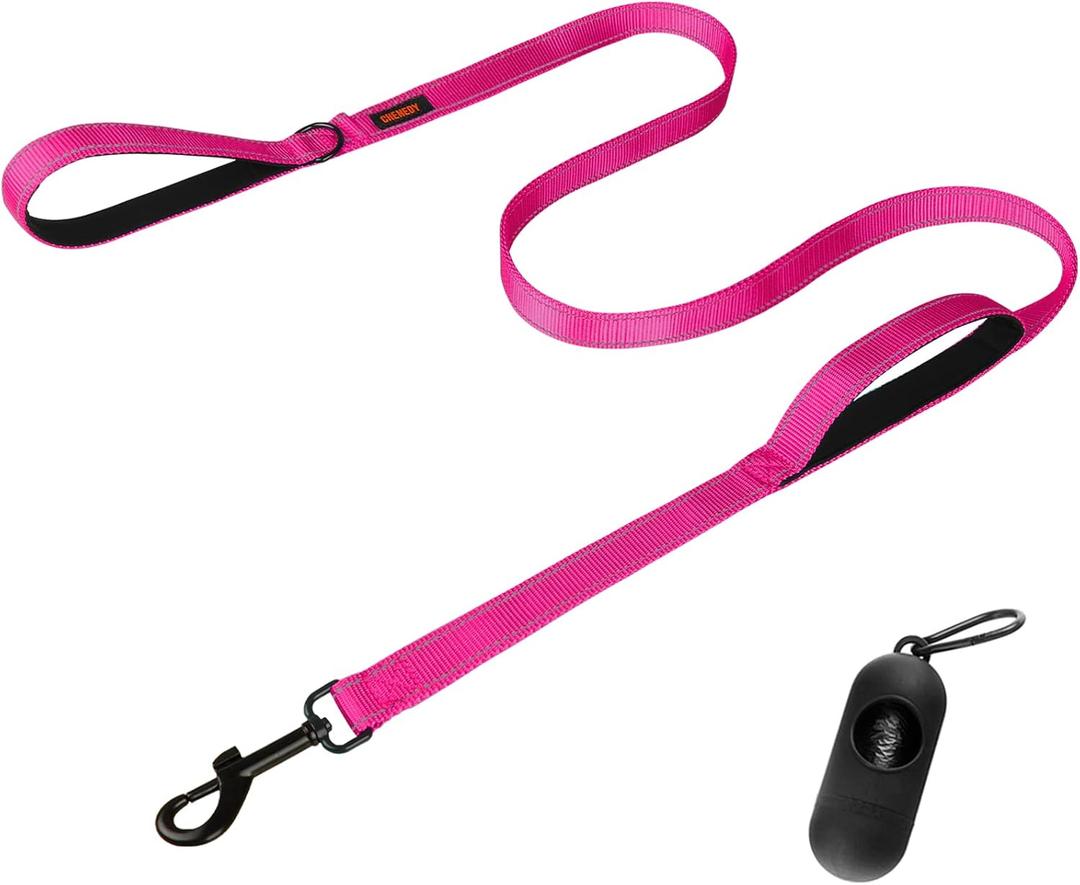 Heavy Duty Dog Leash with Double Handles - 6FT Reflective Anti-Pull Training Lead for Large Dogs, Padded Handle Durable Nylon Leash (Pink) (72 Inch\6FT)