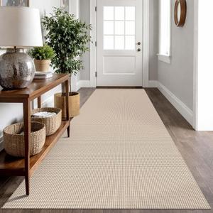 IOHOUZE Washable Runner Rug 3x10 Non Slip Rubber Backed Long Hallway Runner Entryway Runner Indoor, Kitchen Rugs Woven Cotton Floor Carpet for Hall Entrance, Beige/Khaki