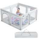ANGELBLISS Baby Playpen, Large Baby Playard, Indoor & Outdoor Kids Activity Center with Anti-Slip Base, Sturdy Safety Play Yard with Breathable Mesh, Kid's Fence for Infants Toddlers (Grey, 50x50)