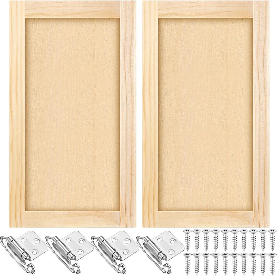 Cinnvoice 2 Pcs 15.5'' W x 29'' H Unfinished Pine Kitchen Cabinet Door Replacement with 4 Pcs Cabinet Hinges Wood Shaker Door Front Replacement for Kitchen, Bathroom, Vanity
