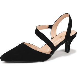 IDIFU IN2 Black Women's Closed Toe Heels Pointed Toe Kitten Low Pumps Slingback Strappy Dress Shoes for Women Work Office Party Prom Dressy Comfortable Formal Short Pumps Shoes(Black Nubuck, 11)