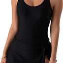 Eomenie One Piece Swimdress Swimsuits for Women Tummy Control Swim Dresses Skirt Bathing Suit (Black, M)