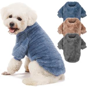 Dog Sweater, 3 Pack Dog Sweaters for Small Dogs, Dog Clothes for Small Dogs Girl Boy, Ultra Soft and Warm Puppy Sweater Dog Coat for Winter Christmas (S, Blue+Lt Coffee+Dark Grey)