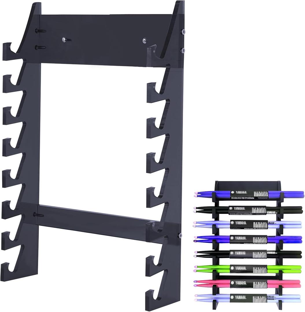 Acrylic Drum Stick Holder, Drum Stick Display Holder, Drum Stick Holder, Wall Mounted Stick Holder holds 8 sets of drumsticks Drumstick Organizer Holder for Display (Black)