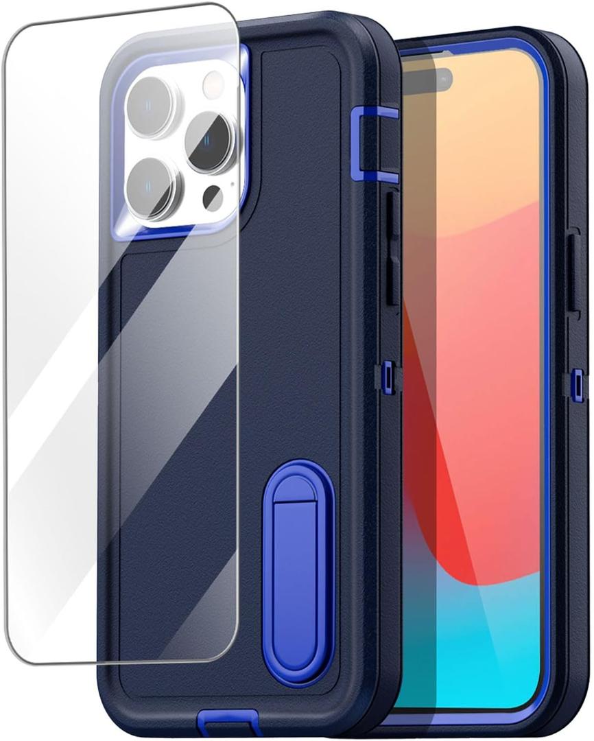 AICase for iPhone 15 Pro Max Case Built-in Stand with Glass Screen Protector,Heavy Duty Drop Protection Full Body Rugged Shockproof Military Protective Tough Durable for iPhone 15 Pro Max 6.7"_2