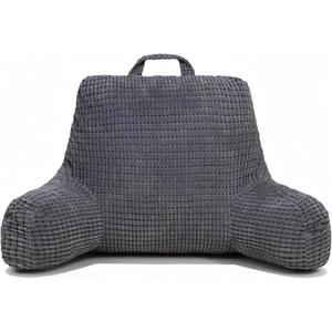 NOONTIDE Reading Pillow with Top Handle,Uniquely Designed Soft Fabric, Ergonomic Back Support for Bed,Cover Washable Sit up Pillow,Watching TV/Gaming/Relaxing(Grey) (Large)