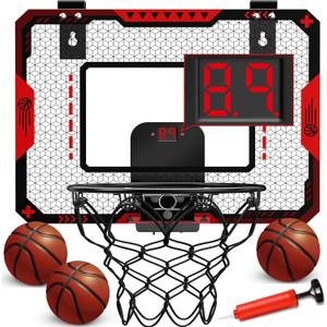 Indoor Basketball Hoop for Kids 5 6 7 8 9 10+Years Old Boys,Mini Basketball Hoop Over The Door Mini Hoop with Electronic Scoreboard & 3 Balls,Kids Basketball Hoop Sport Toys for Gift for Boys Age 5-10