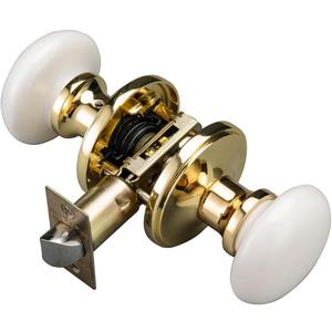 NCL White Door Knobs, Polished Brass Keyless Door Handles, Porcelain Door Levers, Interior Bath Door Knob