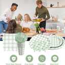 168Pcs Gingham Party Supplies for 24 Guests Thick Paper Plates and Napkins Knives Spoons Forks Cups Disposable Party Set Cutlery for Dinner Baby Shower Wedding Favor(Sage Green)