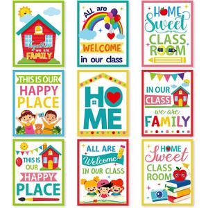 Dunzoom 9 Pcs Our Class Is a Family Poster Family Bulletin Board Decoration Colorful Home Sweet Classroom Poster Set for Teacher Nursery Wall Door Back to School Decor, 19.7 x 13.8 Inch
