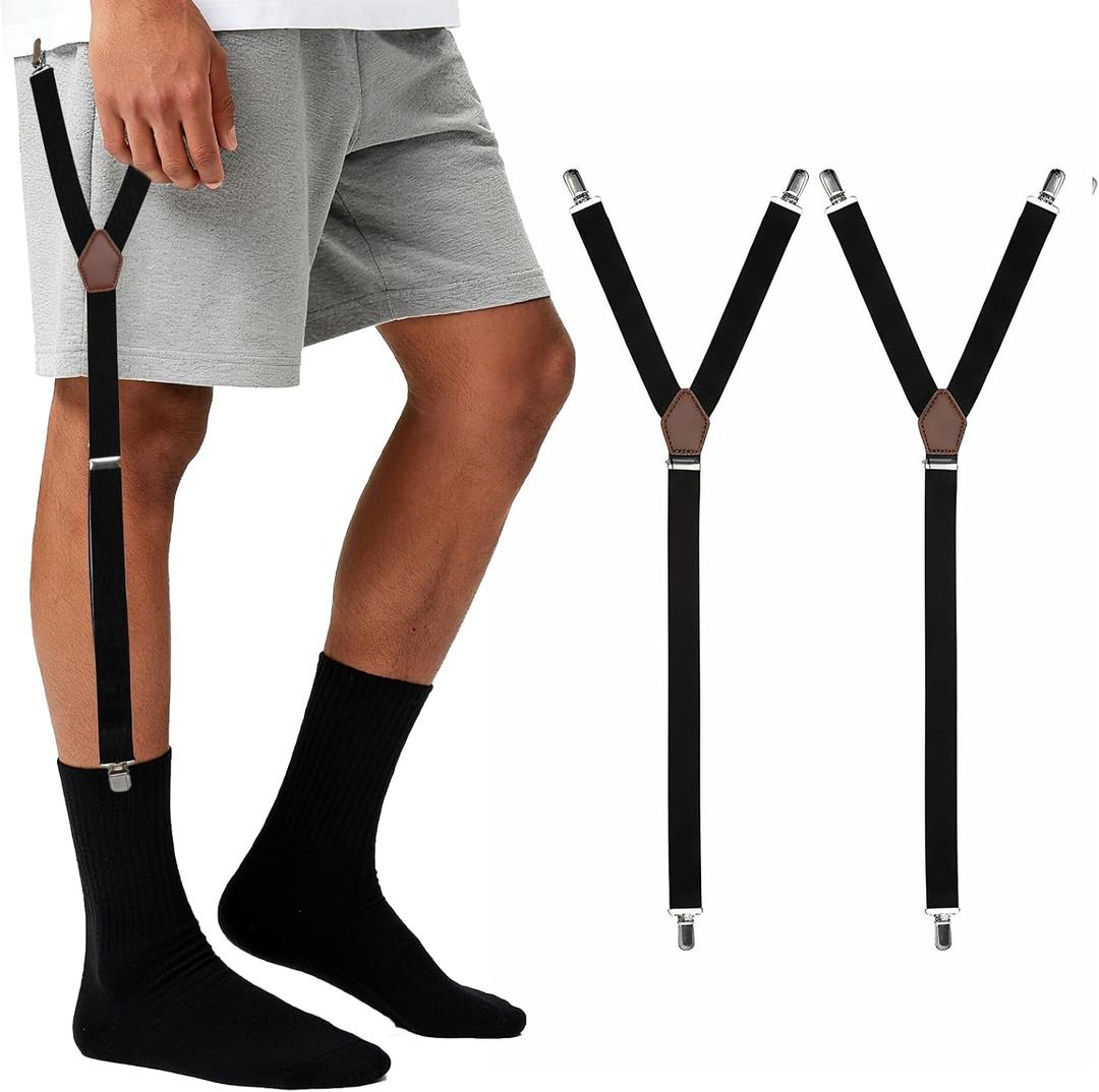 Sucrain Shirt Stays for Men,Elastic Adjustable Men Shirt Y-Style Garters with Anti-slip Locking Clamps Keep Shirts Tucked (Black)