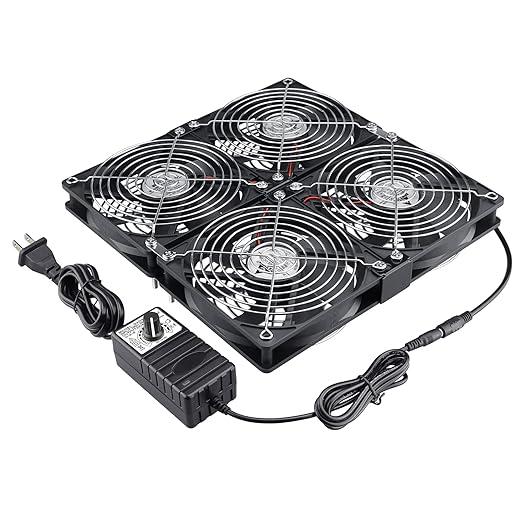 GDSTIME AC Speed Control Fans, Big Airflow 4 * 120mm X 25mm Fans with AC 100V - 240V Speed Control, Cabinet Chassis Electric Cooling Fan, Server Workstation Cooling Fan, US Plug
