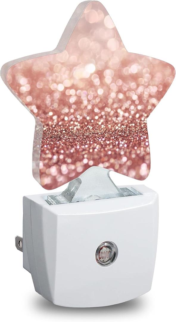 Star Night Light Plug in, Pink Glittering Dusk to Dawn Sensor Night Light, Soft Glow Lamp for Kids Bedroom Nursery Hallway Bathroom, Energy Saving Compact Design