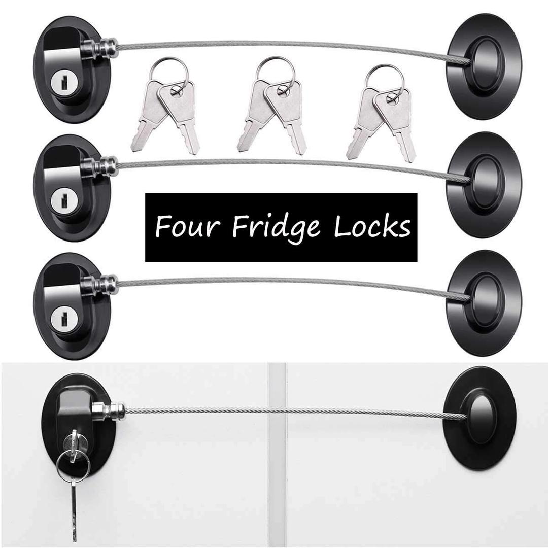 4 Pack Refrigerator Locks with 8 Keys,Child Safety Fridge Lock,Refrigerator Lock Combination,Mini Fridge,File Drawer,Toilet Seat Lock with Strong Adhesive (Black)