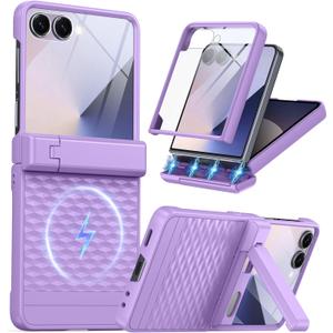 Magnetic for Samsung Galaxy Z Flip 7 Case [Hinge ProtectionKickstand][Compatible with MagSafe][Built-in Screen Protector] Full-Body Military Protection Phone Case for Samsung Z Flip 7 Purple