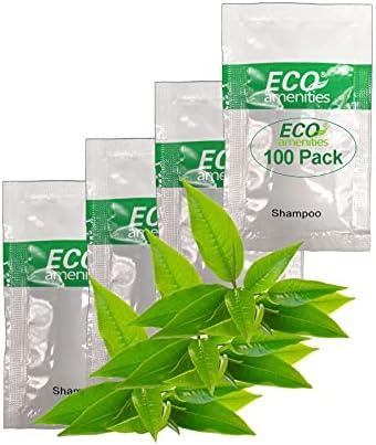 ECO amenities Hotel Mini Shampoo Sachets for Guests - Refreshing Green Tea Scented Toiletries for AirBnB & Rentals - 0.35 fl oz (10ml), 100 Pack