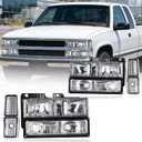 Headlight Assembly, Compatible with 1994-1998 Chevy Silverado Tahoe Suburban C10, Fit for 1994-1998 Chevy C/K 1500 2500 3500, Fit 1994 Blazer Headlamp Chrome Housing Clear Reflector
