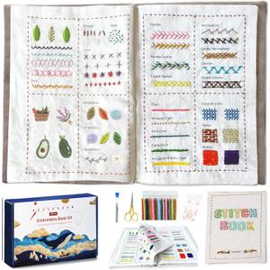 spicssa Beginner Embroidery Stitch Book Kit, Embroidery Kit for Beginners Adults with Video Tutorials, 79 Essential Stitches & Embroidery Patterns, DIY Your Own Embroidery Journal, Handmade Gift