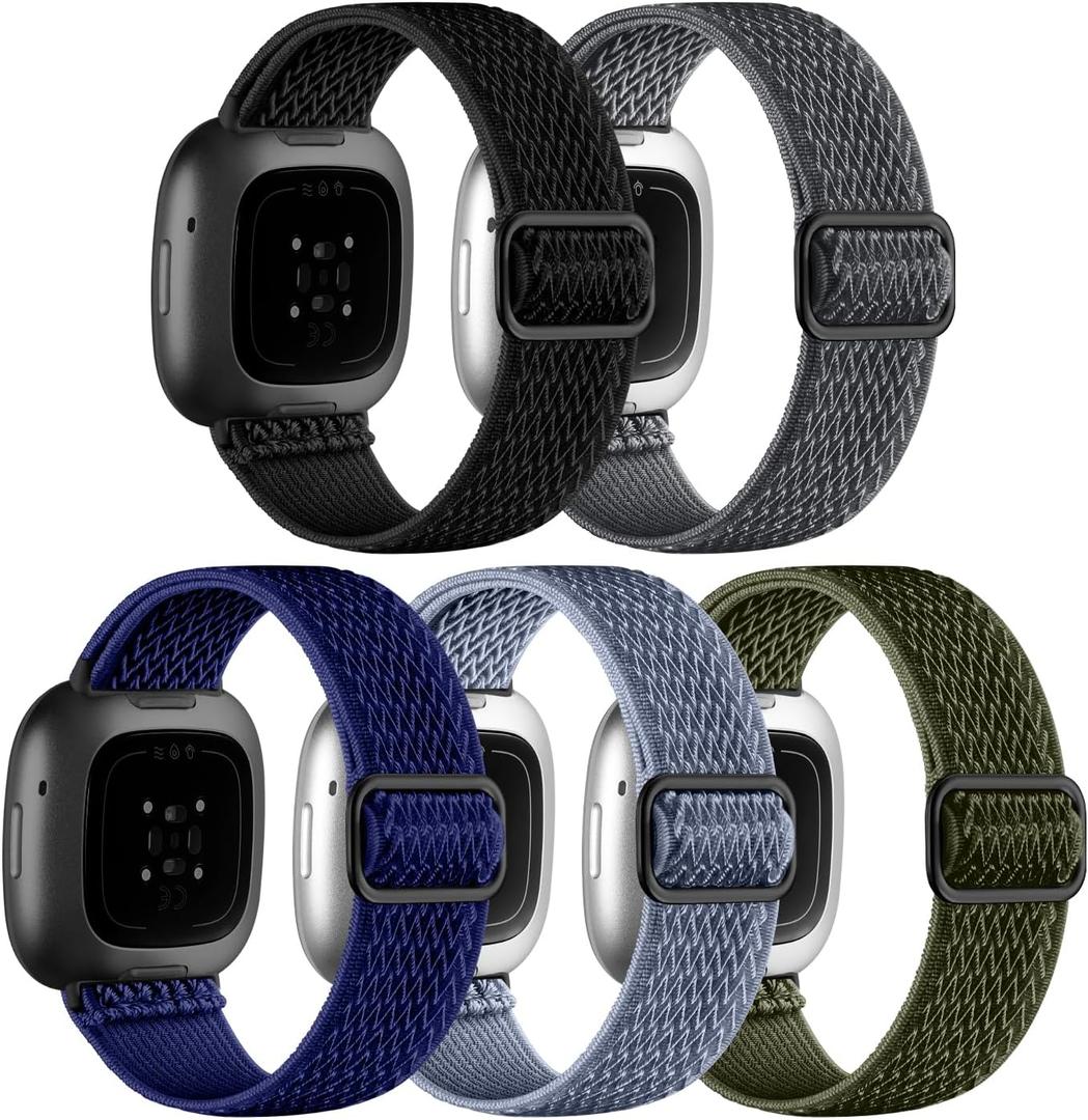 Adorve Compatible with Fitbit Versa 3 Bands/Fitbit Versa 4 Band/Fitbit Sense Bands for Men Women, Adjustable Stretchy Solo Loop Elastic Nylon Sport Strap for Smart Watch Replacement