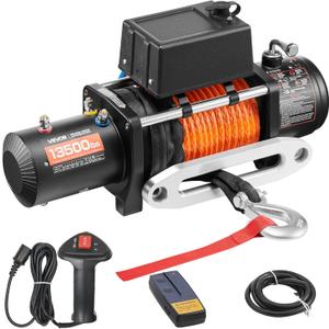 VEVOR 13,500 lb Electric, Truck Winch 12V DC 3/8 in x 80 ft Synthetic Rope Aluminum Fairlead Wireless & Wired Remote Control, 13500 lbs, IP55 Waterproof Towing for Off Road Jeep SUV Boat