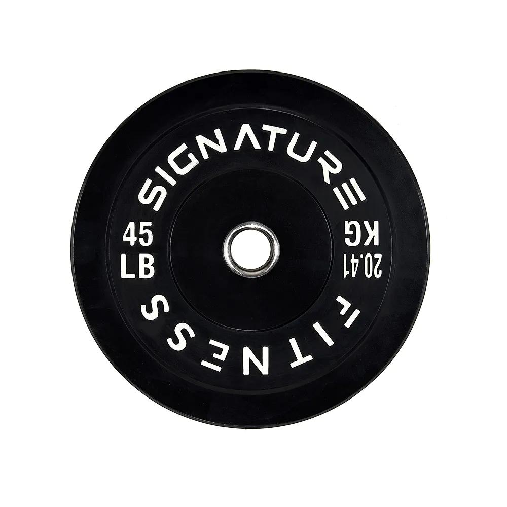 Signature Fitness 2" Olympic Bumper Plate Weight Plates with Steel Hub - 100% Virgin Rubber 45 LB