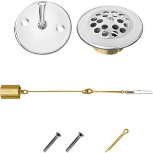 Tub Drain Linkage Assembly with Trip Lever, Bathtub Overflow Stopper Switch Hardware, Bathroom Trim Kit Cover Replacement for Installation (Chrome)