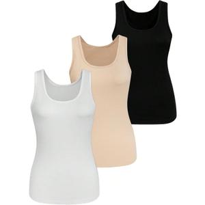 WDIRARA Women's 3 Pieces Square Neck Sleeveless Tank Top Casual Slim Fit T Shirt (Medium)