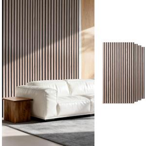 Wood Slat Wall Panels for Wall, 4-Piece Acoustic Wood Panels for Interior Wall Decor, Sound Absorbing Decorative Panels for Accent Wall, 47.3" x 24" Each (Walnut)