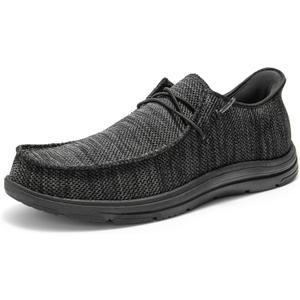 Bruno Marc Hand Free Mens Casual Loafers, Men's Stretch Lace Up Slip On Shoes, Arch Support Non Slip Barefoot Shoes for Men, Comfortable & Light-Weight, Size 9, All Black, SBLS2408M