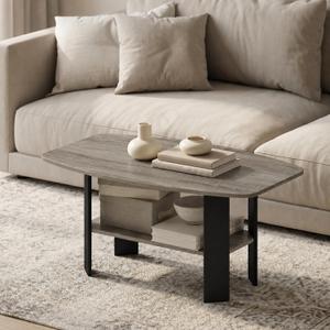 Furinno Simple Design 2-Tier Coffee Table, Grey Oak, 2-Tier Open Shelf