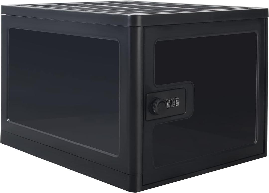 Clear Lockable Storage Box for FoodTech and Home Safety, Medicine Lock Box for Safe Medication,Lockable Storage Bin, Tablet Phone Jail Lock BoxRefrigerator Storage Bins (Black)