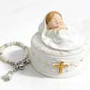 Baptism Gifts for Girl  Faith Keepsake Box with Removable Baptism Figurine & Adjustable Pearl Bracelet, Christening Gifts for Girls from Godparents or Grandparents