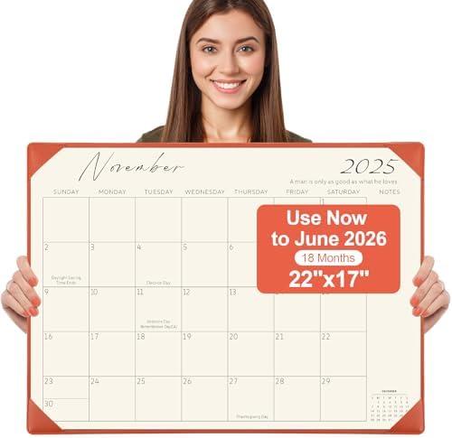 Gannyfer Desk Calendar 2025-2026 with Desktop Mat, Simplified Large 22" x 17" Desktop Pad Calendar, 18-Month Table Calendar from Jan 2025 to April 2026, Office Supplies Perfect for Home School and Office - Orange