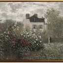 InSimSea Golden Framed Vintage Canvas Wall Art The Artist's Garden in Argenteuil Cottage 24x36inch, Rose Garden Muted Country Floral Landscape Painting Print, Rustic Countryside Farmhouse Decor