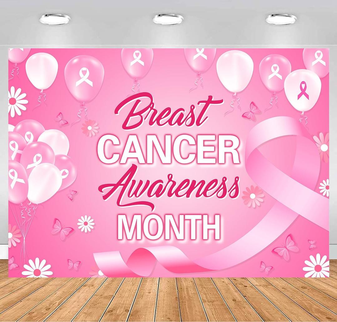 Breast Cancer Awareness Backdrop Decorations 8x6ft Pink Ribbon Party Banner for Charity Activities Fundraiser Home Office October Breast Cancer Month Background Supplies